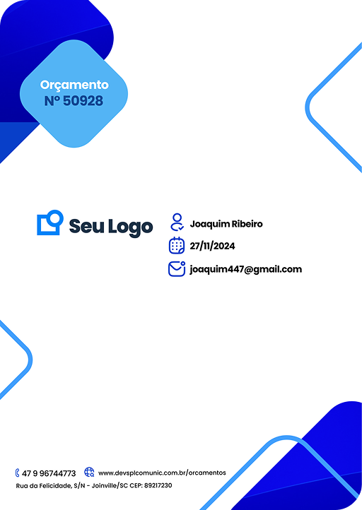 Capa do PDF de orçamento personalizado com a marca do cliente