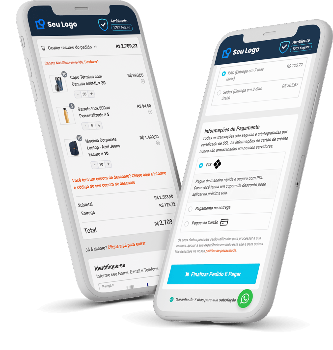 Checkout finalizado em poucos passos, com login inteligente e pagamento rápido